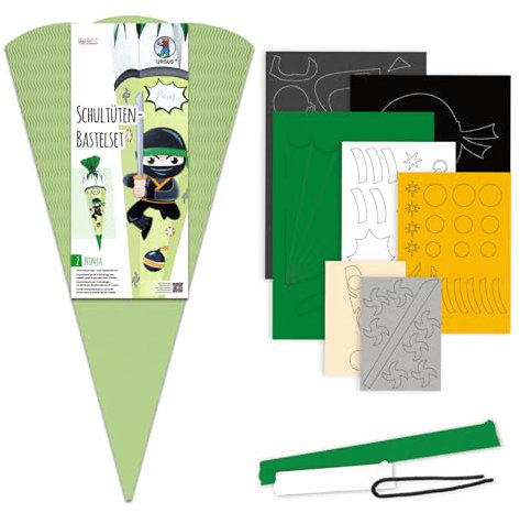 Ursus 9910002 - Schultüten-Bastelset Ninja, aus 3D-Colorwellpappe 260 g/m², Set zum Basteln einer Schultüte, 6-eckig, Höhe ca. 68 cm, Durchmesser 20 cm