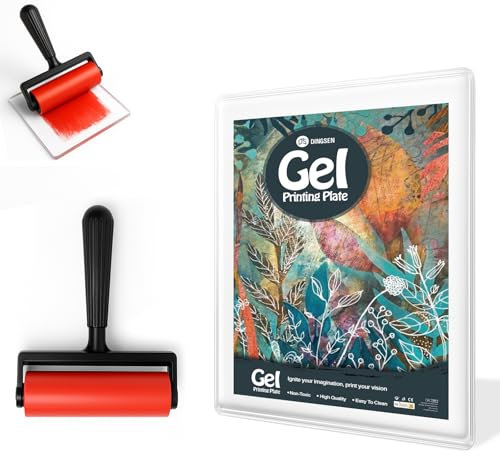 Tampon d'impression en gel avec pinceau – Plaque de gel réutilisable pour monopinting, estampage et art texturé, comprend un mini pinceau à rouleau – Outil d'art non toxique pour débutants, artistes