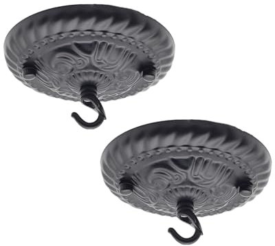 2PCS Vintage Ceiling Rose Hook Plate for Hanging Light Fitting Chandelier, 130MM Metal Antique Single Out Ceiling Plate with Accessories for Ceiling Pendant Lighting Fixture (Black)