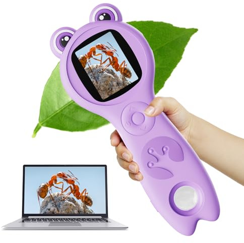 Vorth Mikroskop für Kinder, 2-Zoll-Digitalmikroskop mit 500-facher Vergrößerung, 4 Fach-Zoom-Handkamera, Mini-Taschenlupe, Naturwissenschaftliches Weihnachten Lernspielzeug für 3+, Lila