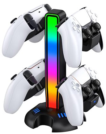Compact PS5 Controller Charger,PS5 Dual Charging Station Dock with LED Light,Fast Charging Station Support 4 Game Controllers Storage,Extra USB Charge Port for Game Accessories