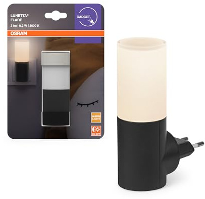 OSRAM Lunetta Backlight Flare Black, luz móvil, 0,20 W, 3 lm, blanco cálido, luz nocturna con detector de movimiento, sensor día/noche, para uso en interiores