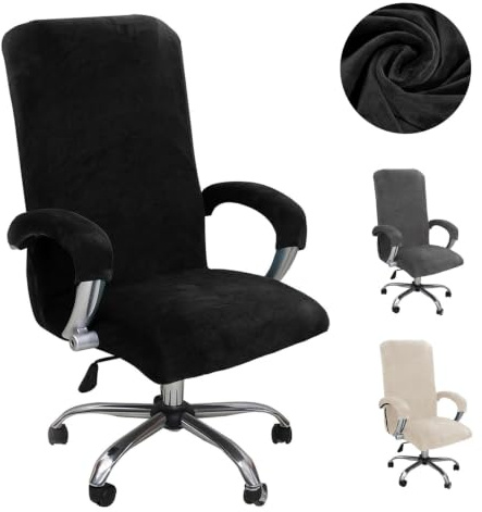 bechoanigel Samt Bürostuhl Bezug, Elastische Bürostuhl Überzug mit Armlehne Stretch, Abnehmbare Waschbare Gaming Stuhl Bezug, Hohe Lehne Office Chair Cover,Sitzbezug Bürostuhl für Drehstuhl (Schwarz)