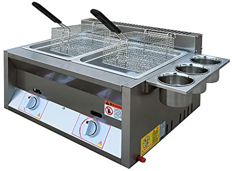 WOTZOV Friggitrice a Gas, friggitrice Commerciale in Acciaio Inossidabile ad Alta capacità, friggitrice a Gas Professionale da banco, friggitrice Doppia per Cucina di Risto，6L+6L