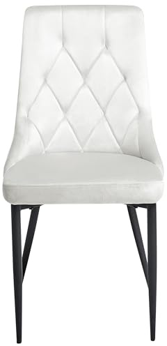 Beliani Set of 2 Modern Velvet Dining Chairs Powder Coated Iron Black Legs Off-White Avenir