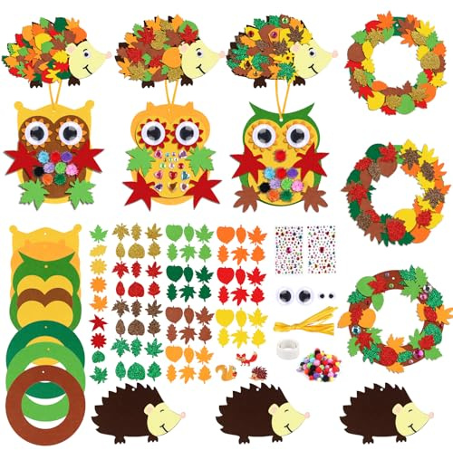 Dawumin Herbst Bastelset für Kinder, 384 Stück H-erbst Kranz B-astelset Owl Igel, Herbst Basteln mit Kindern, Kreativsets K-inder Basteln, DIY H-erbst Dekoration B-astelsets, Bastelset Kinder 3 jahre