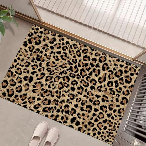 Fußmatte Leopard - 40 X 60 cm - Willkommens Fussmatte Mit Antirutsch & Oberfläche - Beige Für Hauseingänge, Flure, Außentüren, Wohnaccessoires - Stilvoll Anspruchsvoll