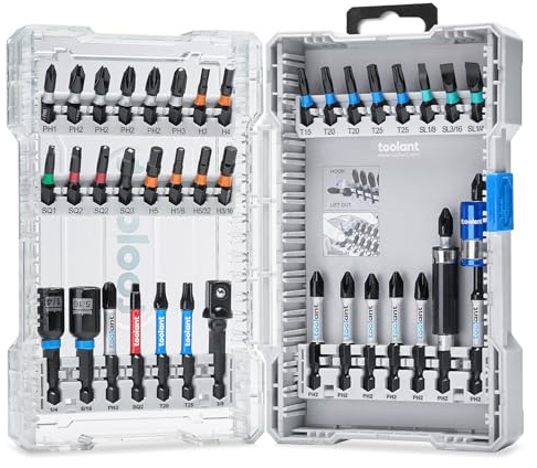 toolant Schlagbohrer-Bit-Set, Magnetisches Schraubendreher-Bit-Set, 1/4'' Sechskant S2 Stahl Schlagbohrer-Bit-Set mit Aufbewahrungsbox, 40-teilig