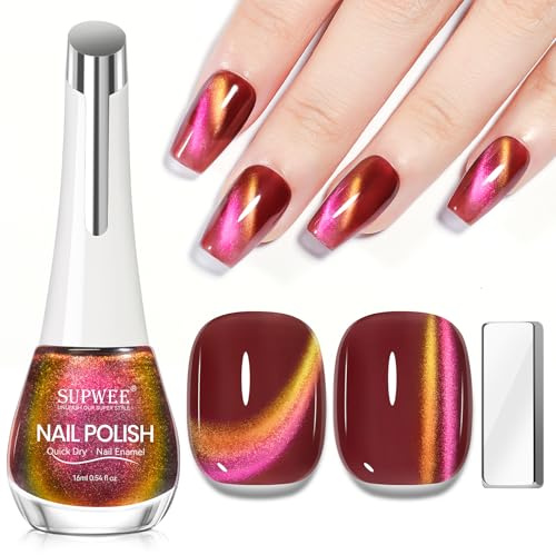 SUPWEE Cat Eye Nail Polish Non Gel, 16ml Quick Dry Magnetic Nail Polish | Glitter Holographic Shimmer Air Fast Dry Nails Varnish Art Salon Home Gift for Women