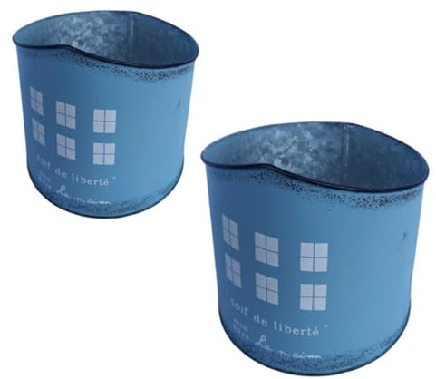 JDNH Antik Metall Blumentöpfe 2er Set Rosteisen-Behälter für Außenbepflanzung Wetterbeständig Balkon Anzucht Design Eisen Pflanztöpfe