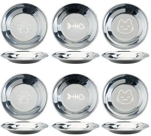 6Pcs Stainless Steel Cat Bowls Whisker Fatigue Kitten Bowl Feeding Dishes Water Shallow Wide Cat Food Bowls for Elevated Stand Dishwasher Safe for Kitten Puppy Small Dog Pet