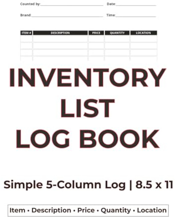 Inventory List Log Book: Simple 5-Column Inventory Tracker for Small Business, Retail, Home Office or Craft Sellers — Item, Description, Price, Quantity & Location — 8.5 x 11