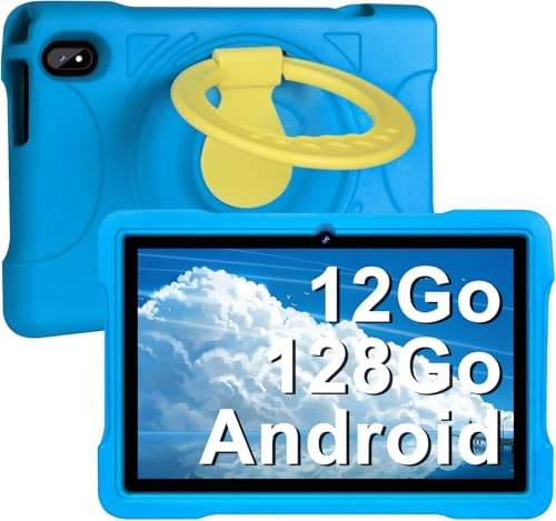 fezawio - Tableta para niños (10 Pulgadas, Android | 128 GB ROM Extensible hasta 512 GB, educación, Control Parental | WiFi 5G | cámara Dual | Eva Cover - Azul