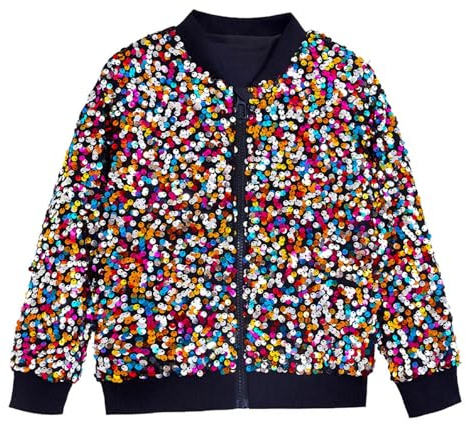Pailletten Jacke Mädchen Kinder Glitzer Bomberjacke Langarm Glänzend Baseball Jacke Jungen Lässig Glitzerjacke Freizeitjacke Mädchen Baseball Jacken Klassisch Sportjacke Partyjacke Karneval Rave Party