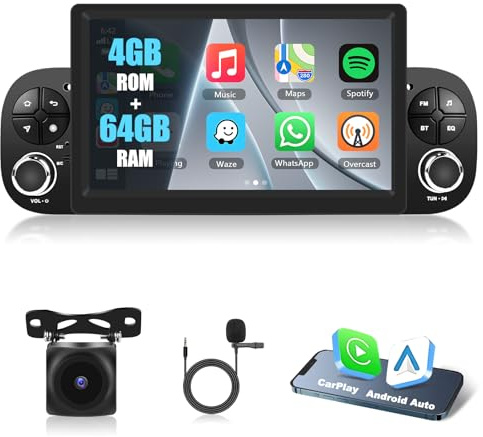 Motorsi 4GB+64GB Autoradio für FIAT Panda 2013-2020 mit Carplay Android Auto, 7 Zoll Bildschirm Car Stereo mit GPS Navi WiFi Bluetooth RDS/FM Radio USB SWC Mirror Link Canbus + Rückkamera