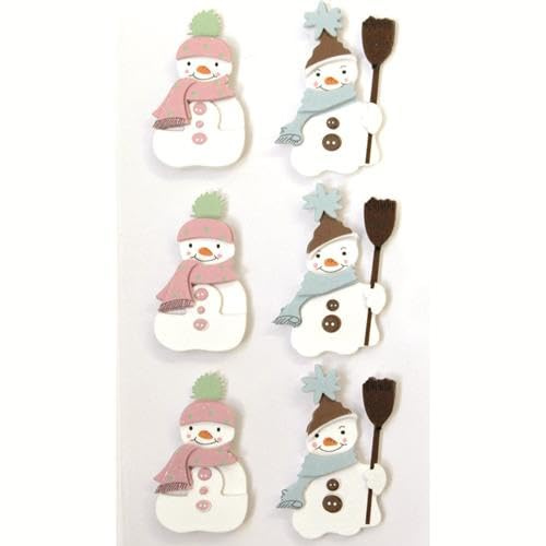 Artoz 3D-Sticker Schneemann Paar, Mehrfarbig, 6 Stück, Handgefertigt, Selbstklebend, 3x2 cm, Weihnachten Winter Deko, Art Deco Stil