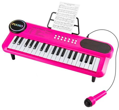 37-Key Kids Electronic Keyboard Piano Toy, Red Musical Organ for Children, Sound & Rhythm Modes, Early Music Learning Toy, Birthday Gift for Boys and Girls (pink)