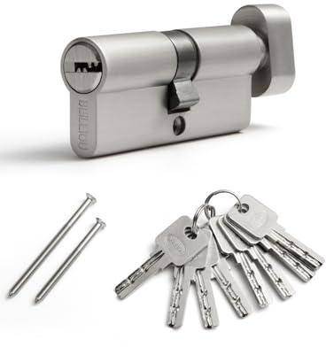 Låscylinder, profilcylinder 70 mm (35 T/35), nyckel cylinderlås med 8 horisontella nycklar, cylinderlås av zinklegering, lämplig för de flesta dörrtyper (1, nickel, 35–35)