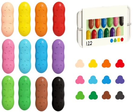 Crayons - Preschool Coloring Tools for Early Learning | Twelve Pigmented Shades with Ergonomic Palm Grasp & -Free Wax Formula for, Travel, Classroom and Easter