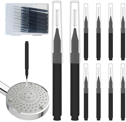 Bcautay 20pcs Shower Head Cleaner Picks, Shower Head Cleaner Tools | for Small Hole Anti-Clogging Cleaning Brush for Gap Nozzle Slot (Black)