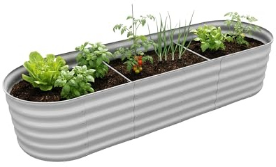 Relaxdays Hochbeet, verzinktes Metall, Blumen, Pflanzen & Gemüse, HBT: 45x200x60 cm, ovales Pflanzenbeet, Farbauswahl | Pflanzen & Gemüse, HBT: 45x200x60 cm, ovales Pflanzenbeet
