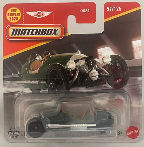 Matchbox 2021 Morgan 3 Wheeler (grün), 57/125, Maßstab 1:64, Druckguss-Spielzeugauto, 2025