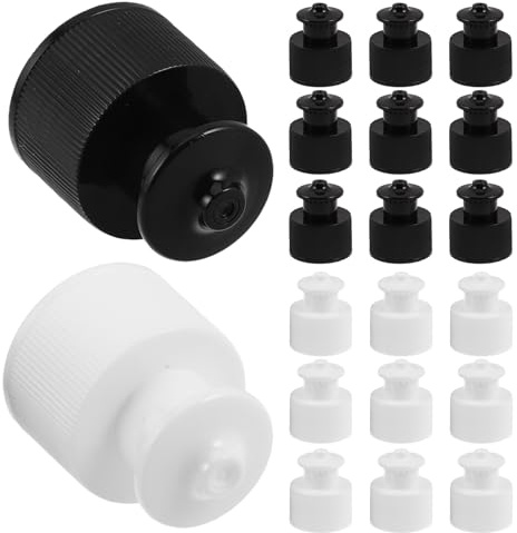 Cabilock Lot de 20 Bouchons de Bouteille Sport Étanches 24 Mm à Tirer, Plastique Solide Blanc et Noir, Remplacement Hermétique pour Gourdes Réutilisables, pour Activités de Plein