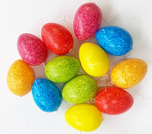 ILODA® 24 Ostereier aus Kunststoff Plastik marmoriert zum Hängen, Plastikeier Ostern, Dekoeier 6cm