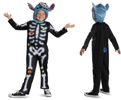 Disney Lilo & Stitch Skeleton Stitch Fancy Dress Jumpsuit for Kids, Officially Licensed, Perfect for Halloween, Features Fun Skeleton Design, for Ages 3-4, 4-6, 7-8 years