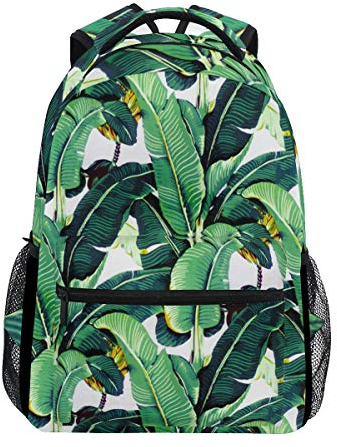 Rucksack mit tropischen Blättern und Blumen, wasserfest, für Schule, Schulranzen, Turnbeutel, Grün, Dschungel, Laptoptasche, Outdoor Reisetasche für Kinder, Jungen, Mädchen, Damen, Herren