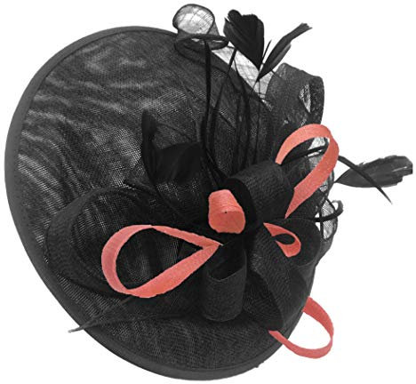 Caprilite Black and Peach Nude Sinamay Big Disc Saucer Fascinator Hat for Women Weddings Headband
