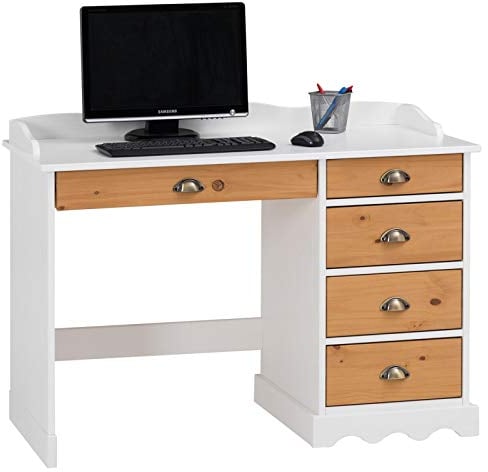 IDIMEX Schreibtisch Bürotisch Colette Arbeitstisch mit Aufsatz, Kiefer massiv, weiß/braun lackiert, Landhausstil