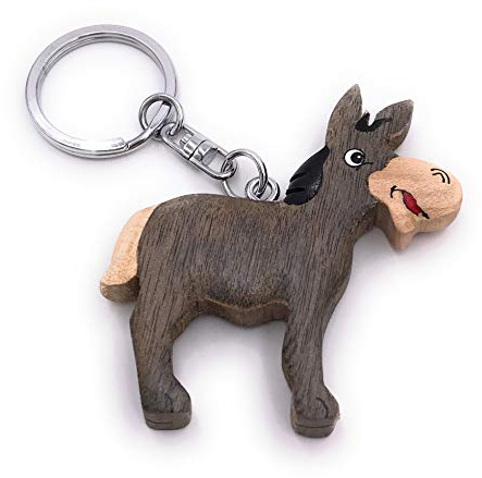 Onwomania - -Esel Tier Hausesel Schlüsselanhänger - Holz Glücksbringer ideal als Geschenk z.B. für den besten Freund, die beste Freundin, Mama - Für Männer, Frauen & Kinder