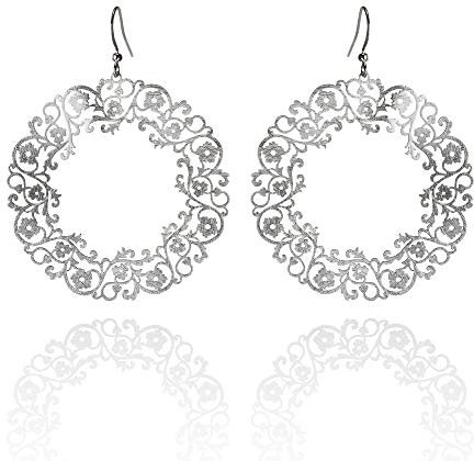 NAMANA Große Blumen-Ohrringe, detailreiche Ohrhänger mit gebürstetem Finish, Statement Ohrhänger mit Blütenmuster in Gold oder Silber für Damen