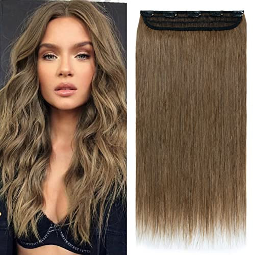 (40-60cm) Extensions Echthaar Clip in Dick Haarteile Echthaar Weich Natürlich 7A Remy Haar Haarverlängerung 1 Teil 5 Clips 60cm-105g 06# Hellbraun