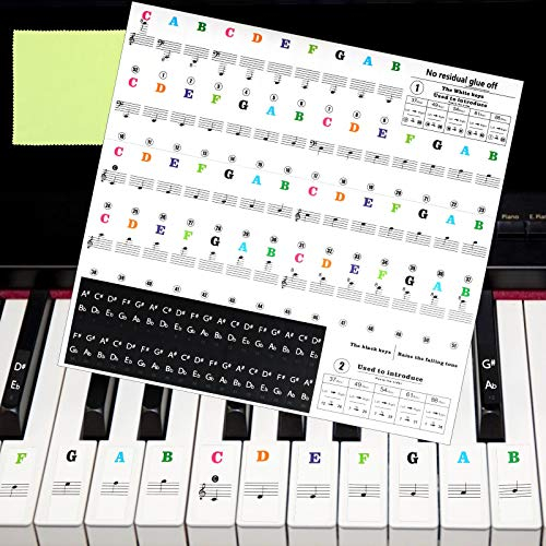 Matogle Bunte Klavier Noten Aufkleber Klaviertasten Piano Sticker for Keys für 37/49/54/61/88 Tasten Transparent und Abnehmbar Klavieraufkleber Keyboard Tastenbeschriftung für Klavier Lernen Anfänger