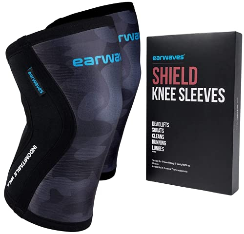 Earwaves® SHIELD™ Knee Sleeves I Rodilleras de Neopreno 5mm & 7mm I Compresión y Soporte Óptimos I Halterofilia, Powerlifting y Cross Training I Previenen Lesiones y Protegen I Deportes de Impacto
