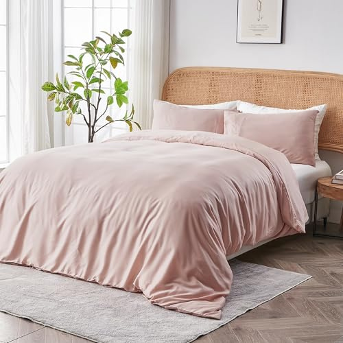 SIJO AiryWeight Tencel Duvet Cover, 100% Lyocell Derived from Eucalyptus, Buttery Soft, Best Cooling Sheets by Architectural Digest (Blush, Twin/Twin XL 70x90)
