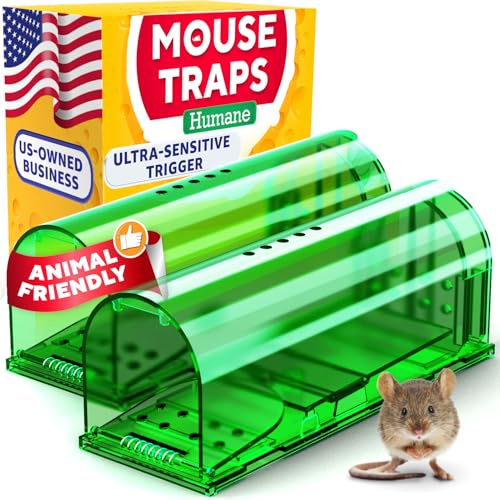 Humane Catch and Release Indoor/Outdoor Mouse Traps Pack of 2 - Easy Set Durable Traps, Safe for Children, Pets and Humans - Instantly Remove Unwanted Vermin from Your Home