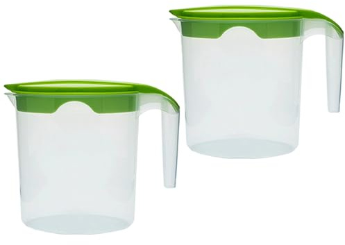 1 Litre Plastic Jug with Lid for Milk Water Juice & More (Green, 2)