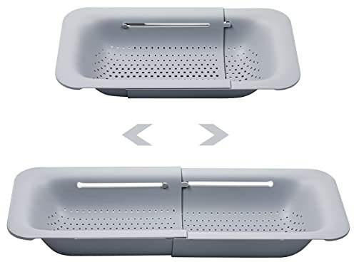 Colador plegable Znben sobre el fregadero, colador extensible de cocina, cesta de drenaje multifuncional mejorada para lavado de drenaje, pasta cocida, verduras, frutas y platos secos (gris)