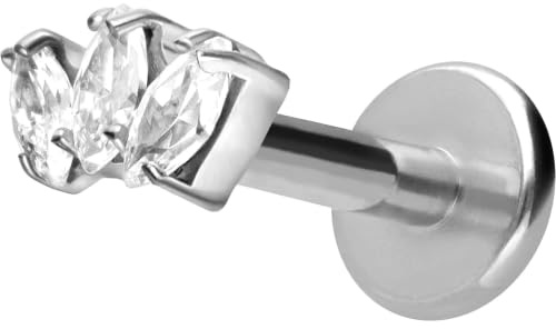 PIERCINGLINE Titan Labret mit Innengewinde | 3 Kristalltropfen | Piercing Lippe Nase Ohr Helix | Farb & Größenauswahl