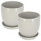 KOTARBAU® Lot de 2 pots de fleurs, en céramique, pour fleurs, plantes, diamètre : 15 cm, avec bac d'égouttement, gris