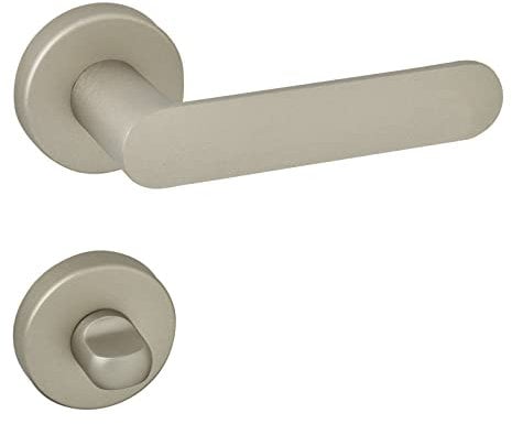 Drückergarnitur Edelstahloptik Türbeschlag Türgriff Zimmertür SAM Rosetten-Garnitur WC - Badezimmer Drückerpaar Aluminium für Innentüren 1 Paar Design Türdrücker-Garnitur mit Schrauben von Sotech