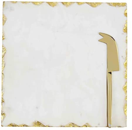 Mud Pie White and Gold Marble Cheese Set, 9 x 9