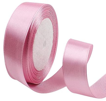 POPOYU Ruban Satin 25mm, 23 mètres Rose Moyen Rubans de Tissu pour Emballage des Cadeaux pour Fête Noël Halloween, Artisanat, Bouquets, Projets de Couture, Anniversaire et Mariage Gâteau Décoration
