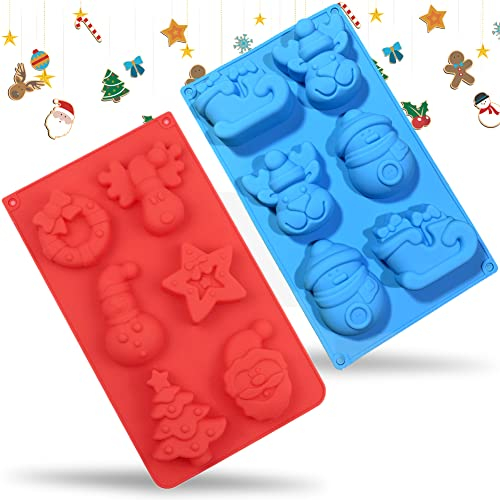 Weihnachts Silikonformen, Weihnachten Silikonformen, Silikon Backform Weihnachten Backen, Silikon Backform Weihnachten Backen,Weihnachts Fondant Formen mit,für Kuchen Backen, 2 Stück, A