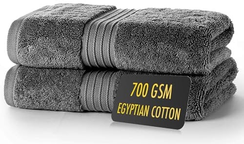 ALSAP Charcoal Hand Towels Pack of 2 - Ultra Soft Super Absorbent 700 GSM Egyptian Cotton Towels - Bathroom Linen Sets - Luxury Hotel Quality Cotton Hand Towels Set Convenient Size 50x85 cm