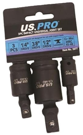US PRO Tools 3pc Impact Universal Wobble Joint Set 1/4, 3/8,1/2 Drives 3977