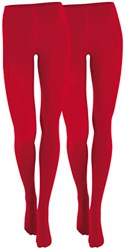 Yenita 2er Pack Damen THERMO Strumpfhose mit Fleece in rot, Gr. L/XL